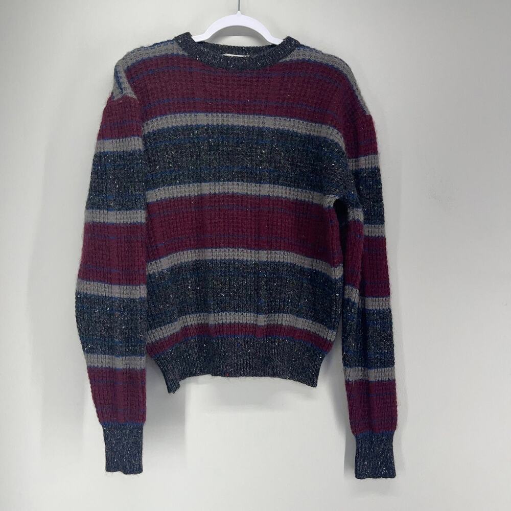 Vintage McGregor Crewneck Sweater Mens Medium Burgundy Gray Wool‎ Blend Stripe